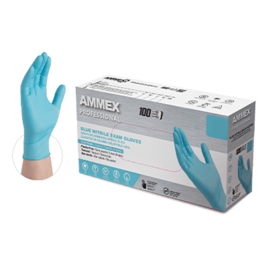 Picture of AMMEX® Professional Exam Blue Nitrile Gloves (Case of 1000)